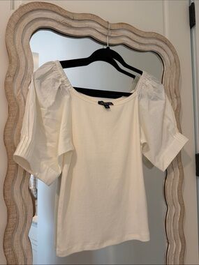 J. Crew Cream Ribbed Puff Sleeve Top